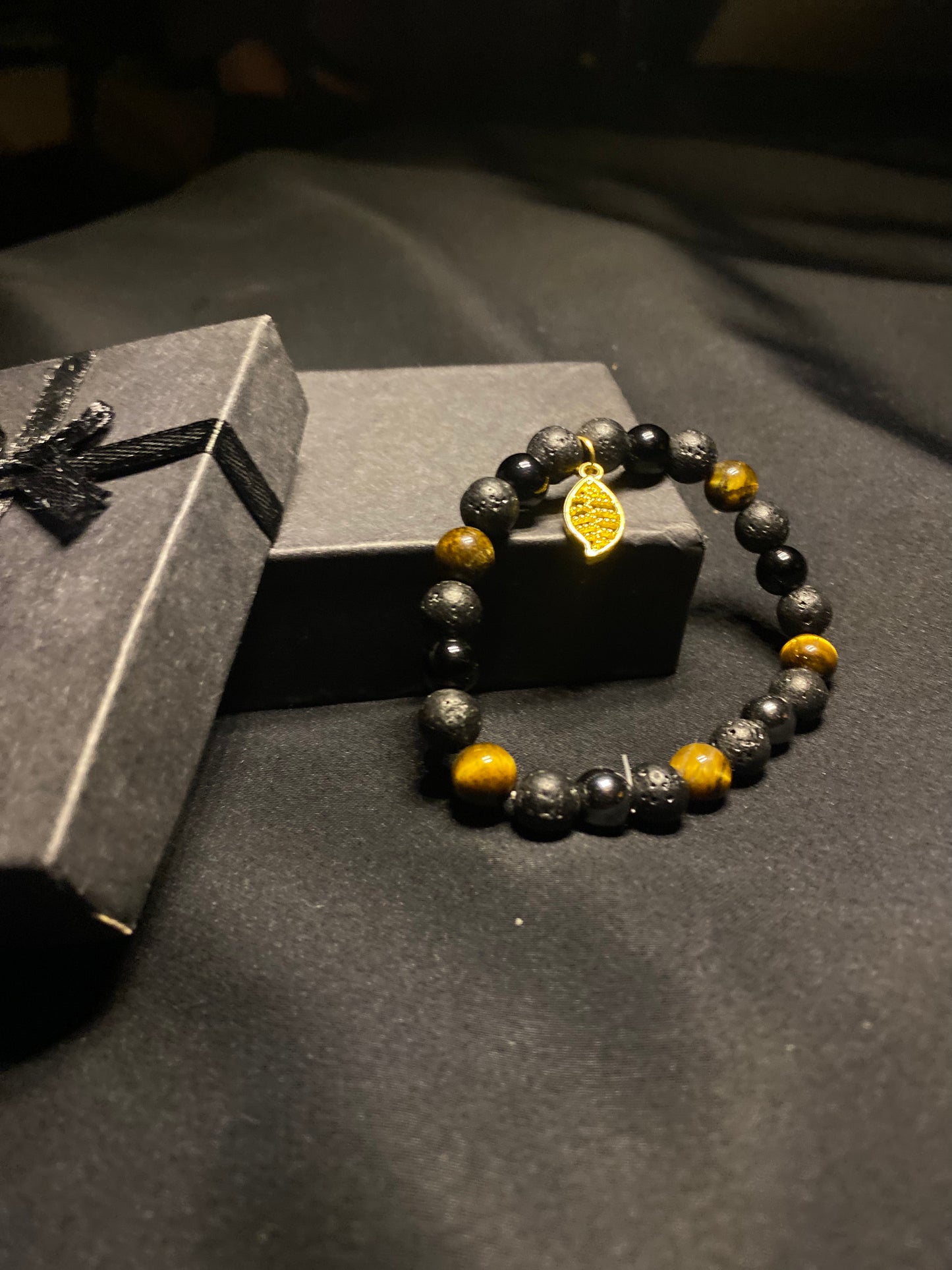 MBRNST- 01- Natural stones Tigereye Agate Hematite Black Obsidian and Lava Bracelet for Men