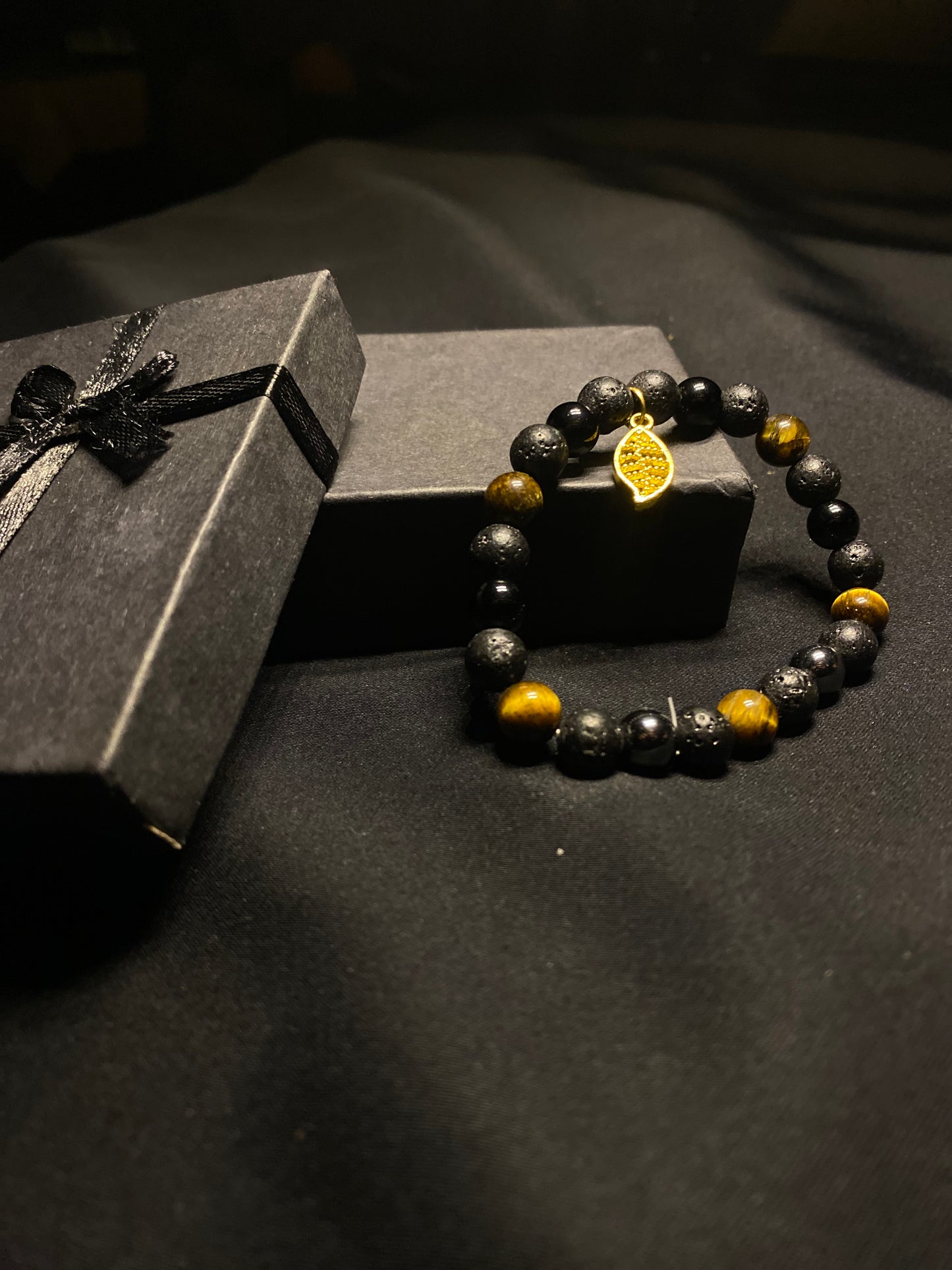 MBRNST- 01- Natural stones Tigereye Agate Hematite Black Obsidian and Lava Bracelet for Men