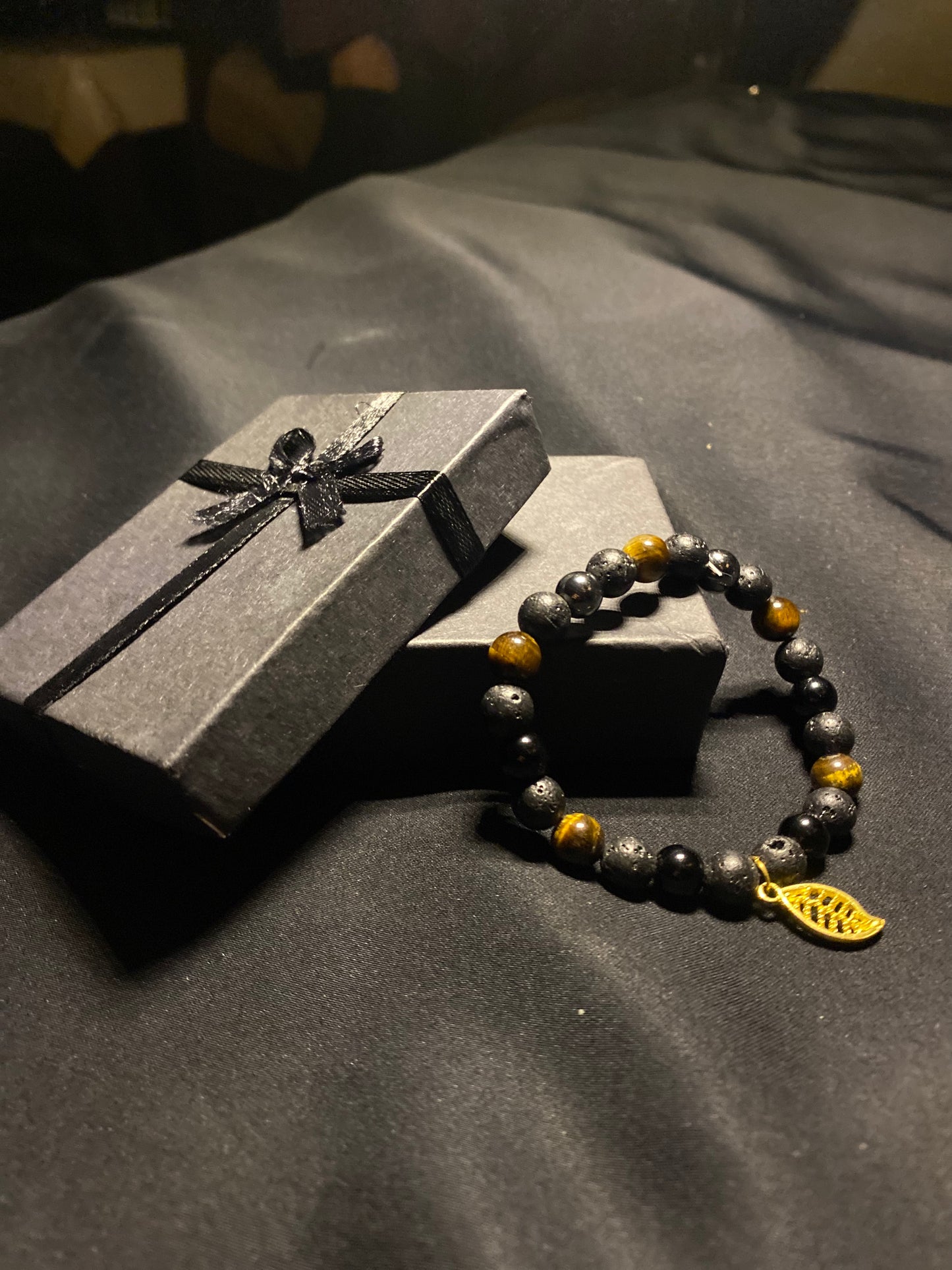 MBRNST- 01- Natural stones Tigereye Agate Hematite Black Obsidian and Lava Bracelet for Men
