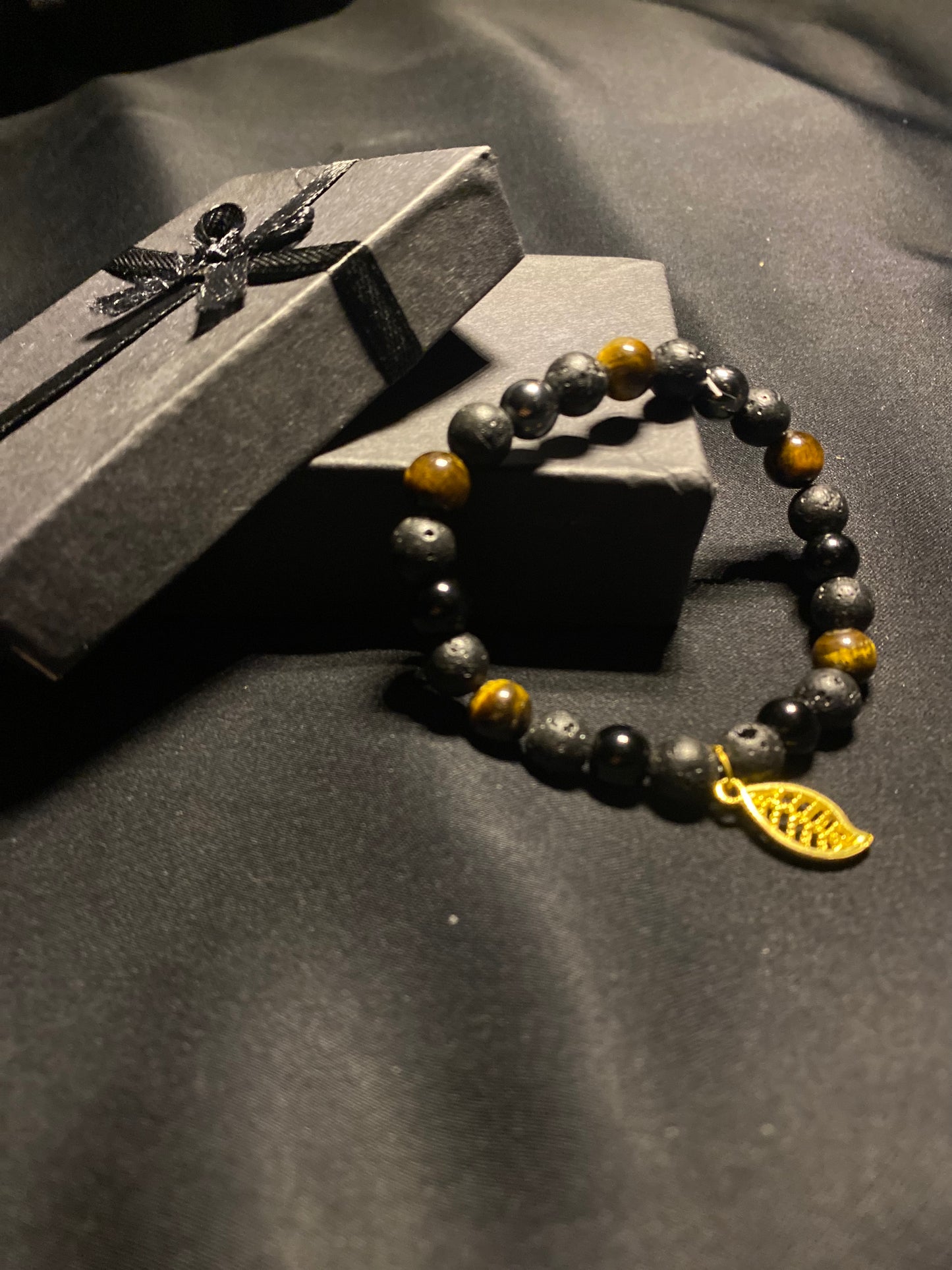 MBRNST- 01- Natural stones Tigereye Agate Hematite Black Obsidian and Lava Bracelet for Men