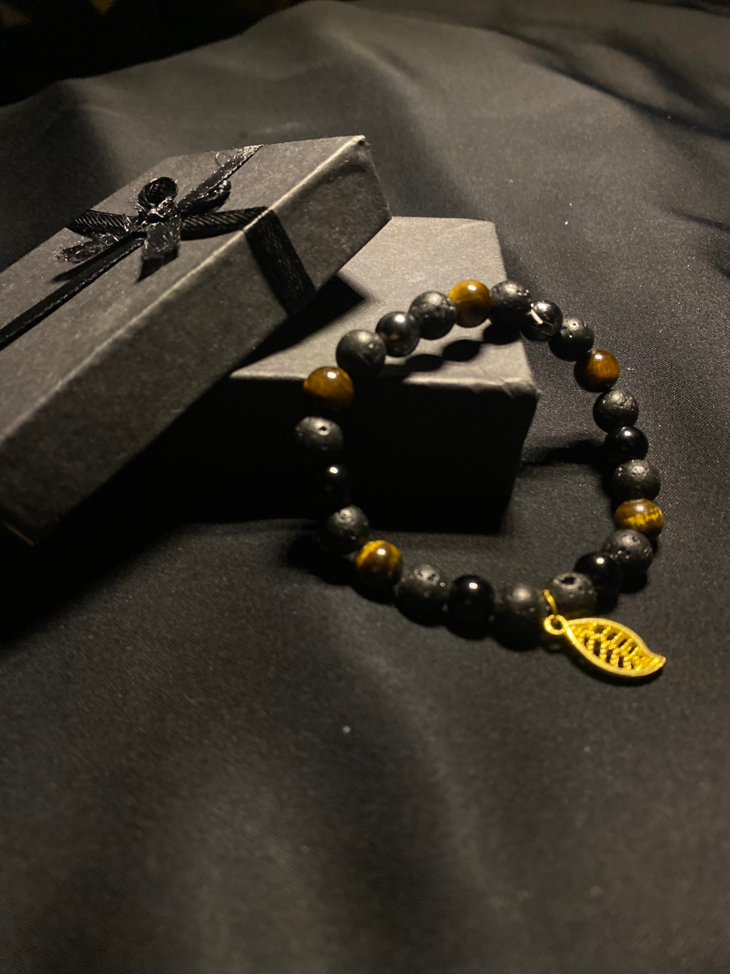 MBRNST- 01- Natural stones Tigereye Agate Hematite Black Obsidian and Lava Bracelet for Men