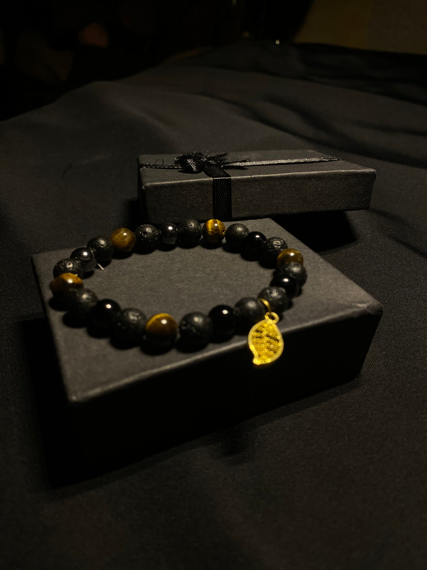 MBRNST- 01- Natural stones Tigereye Agate Hematite Black Obsidian and Lava Bracelet for Men