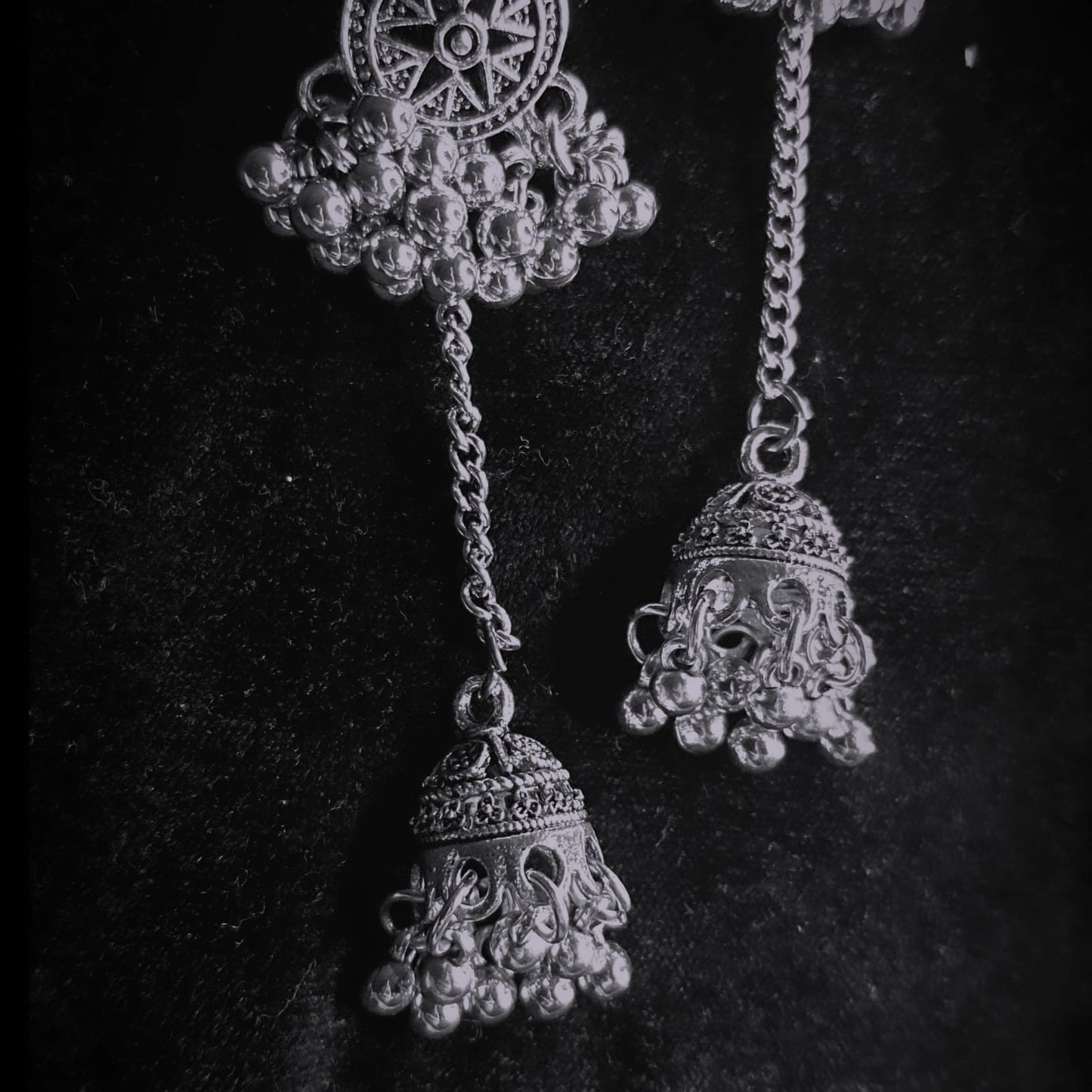 EROSA-05- Silver-Plated Circular Shaped Oxidised Drop Earrings