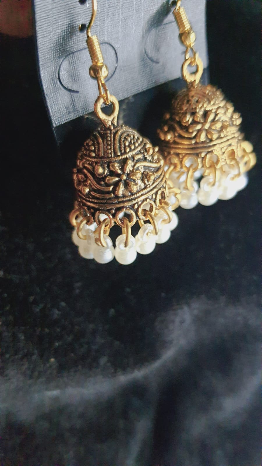 EROGA-02- Bohemian Indian Golden Pearl Beads Chandelier Earring
