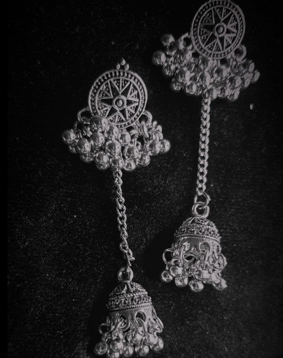 EROSA-05- Silver-Plated Circular Shaped Oxidised Drop Earrings