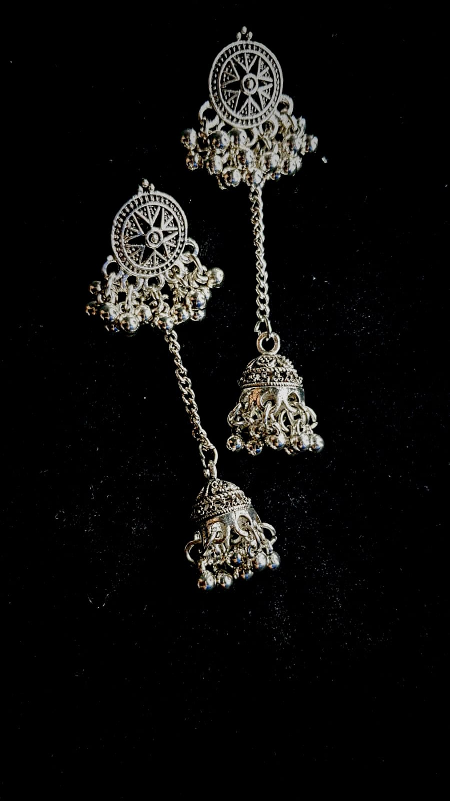 EROSA-05- Silver-Plated Circular Shaped Oxidised Drop Earrings