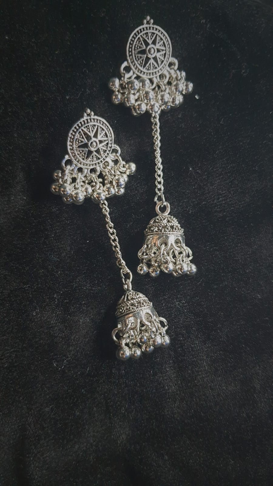 EROSA-05- Silver-Plated Circular Shaped Oxidised Drop Earrings