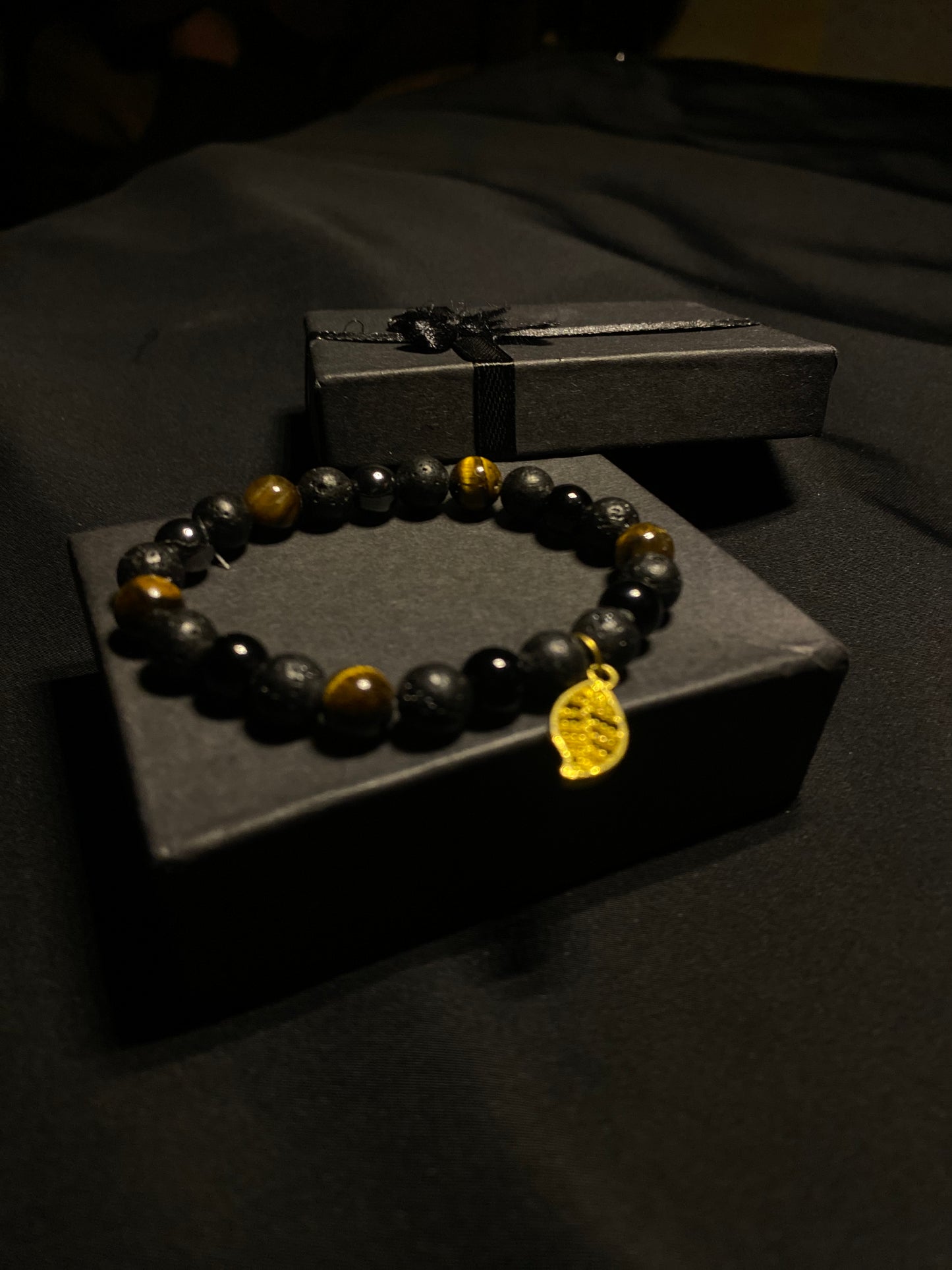MBRNST- 01- Natural stones Tigereye Agate Hematite Black Obsidian and Lava Bracelet for Men