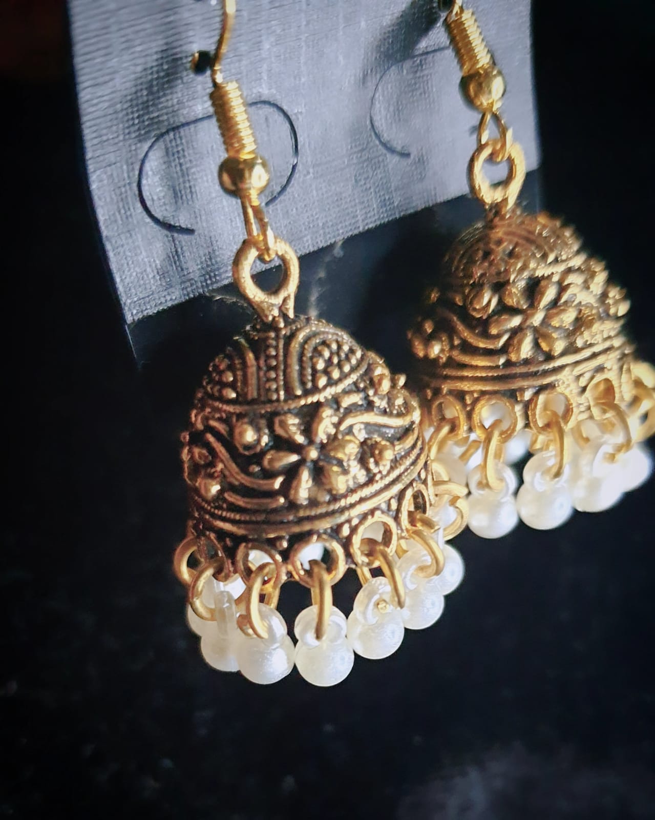 EROGA-02- Bohemian Indian Golden Pearl Beads Chandelier Earring