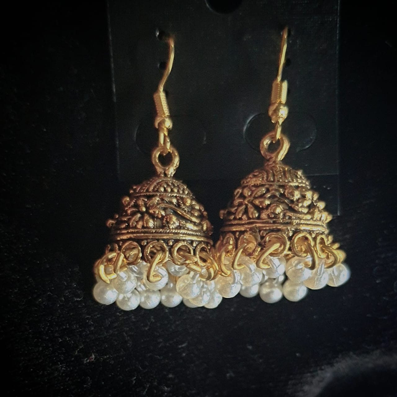 EROGA-02- Bohemian Indian Golden Pearl Beads Chandelier Earring