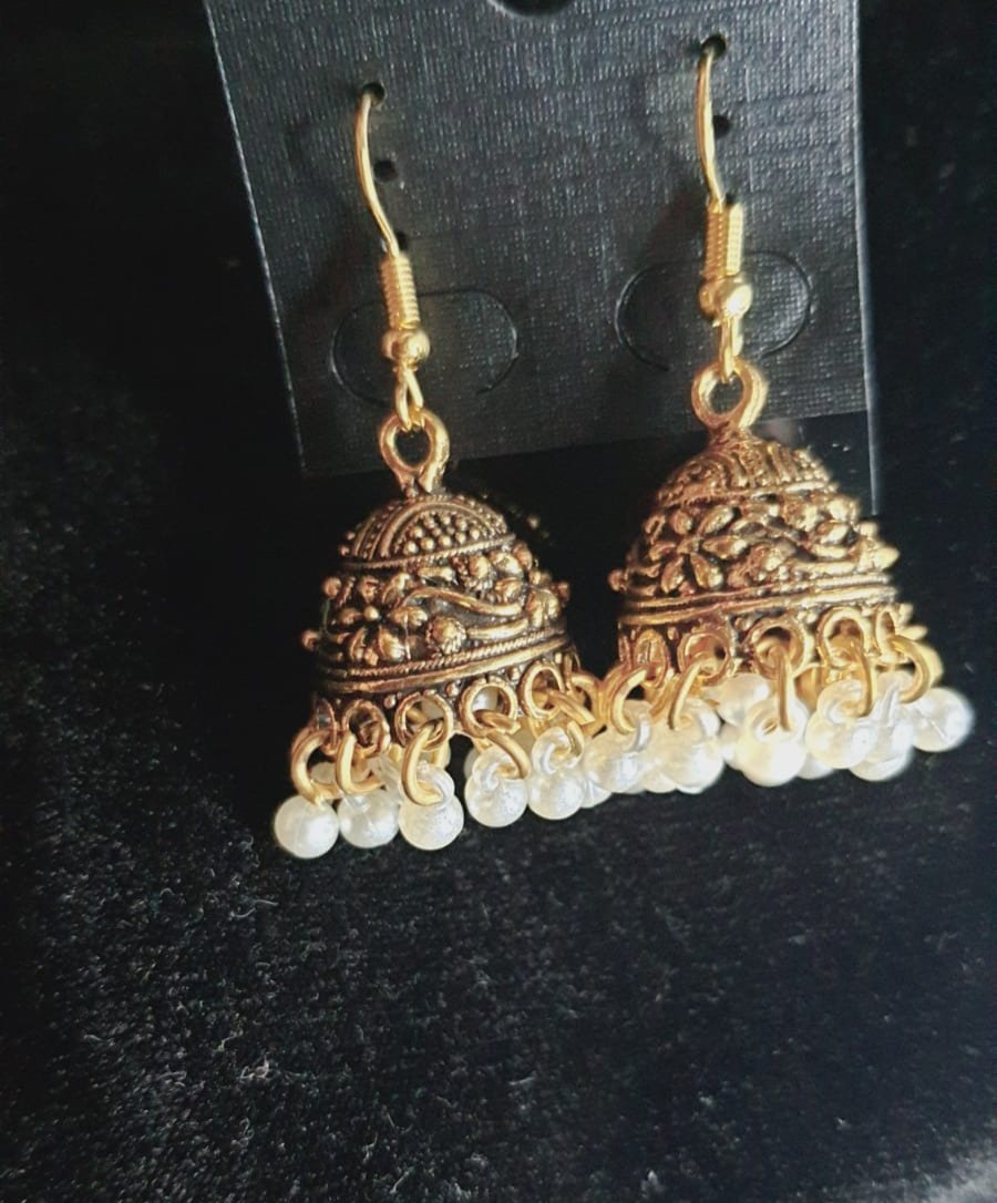 EROGA-02- Bohemian Indian Golden Pearl Beads Chandelier Earring